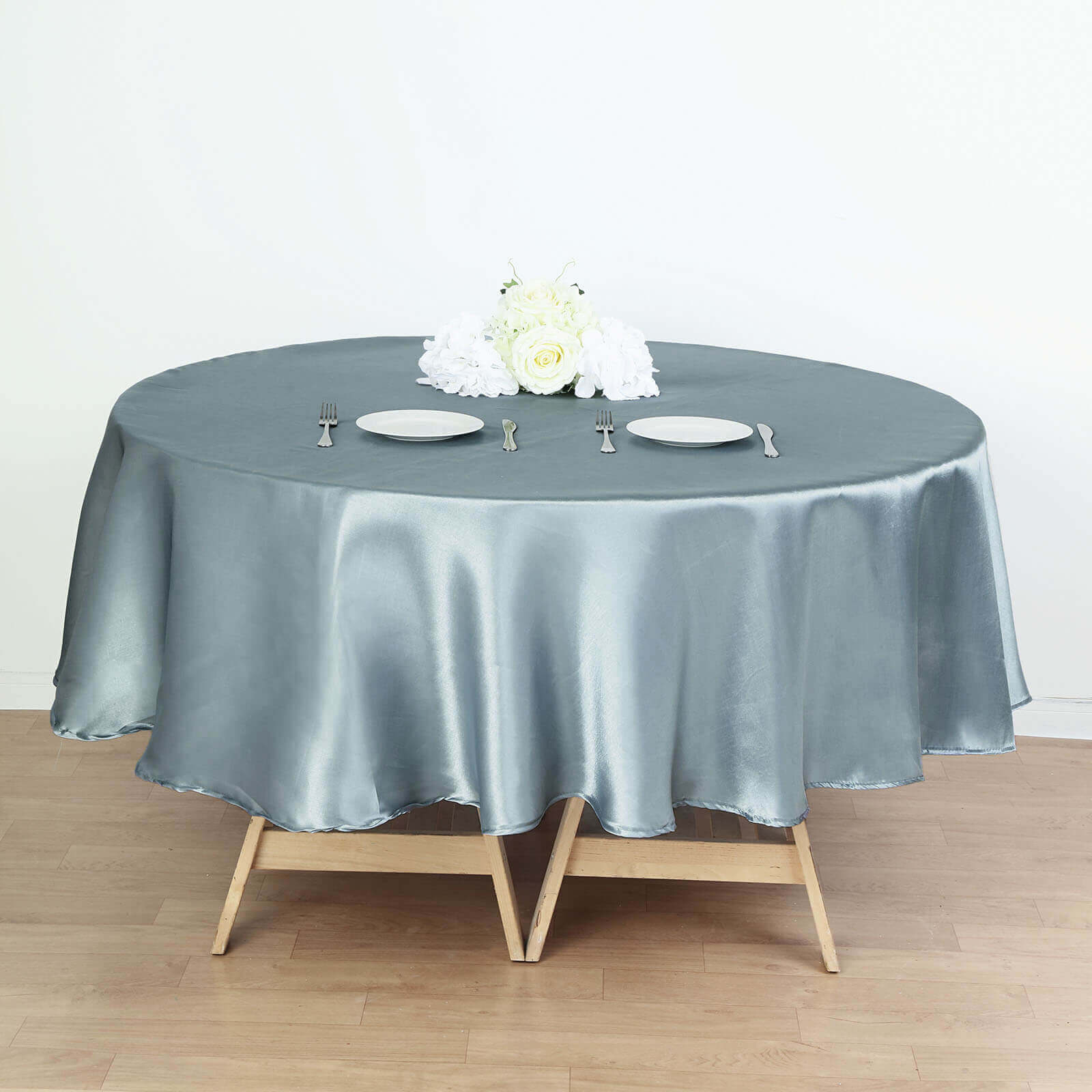 90" Dusty Blue Satin Round Tablecloth