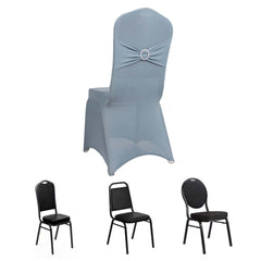 Spandex Chair Cover with Dusty Blue Rhinestone Buckled Sash Band Blush - Stretch Fitted Slipcover