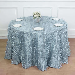 Taffeta 120" Round Tablecloth Dusty Blue | 3D Leaf Petal Design Seamless Table Cover