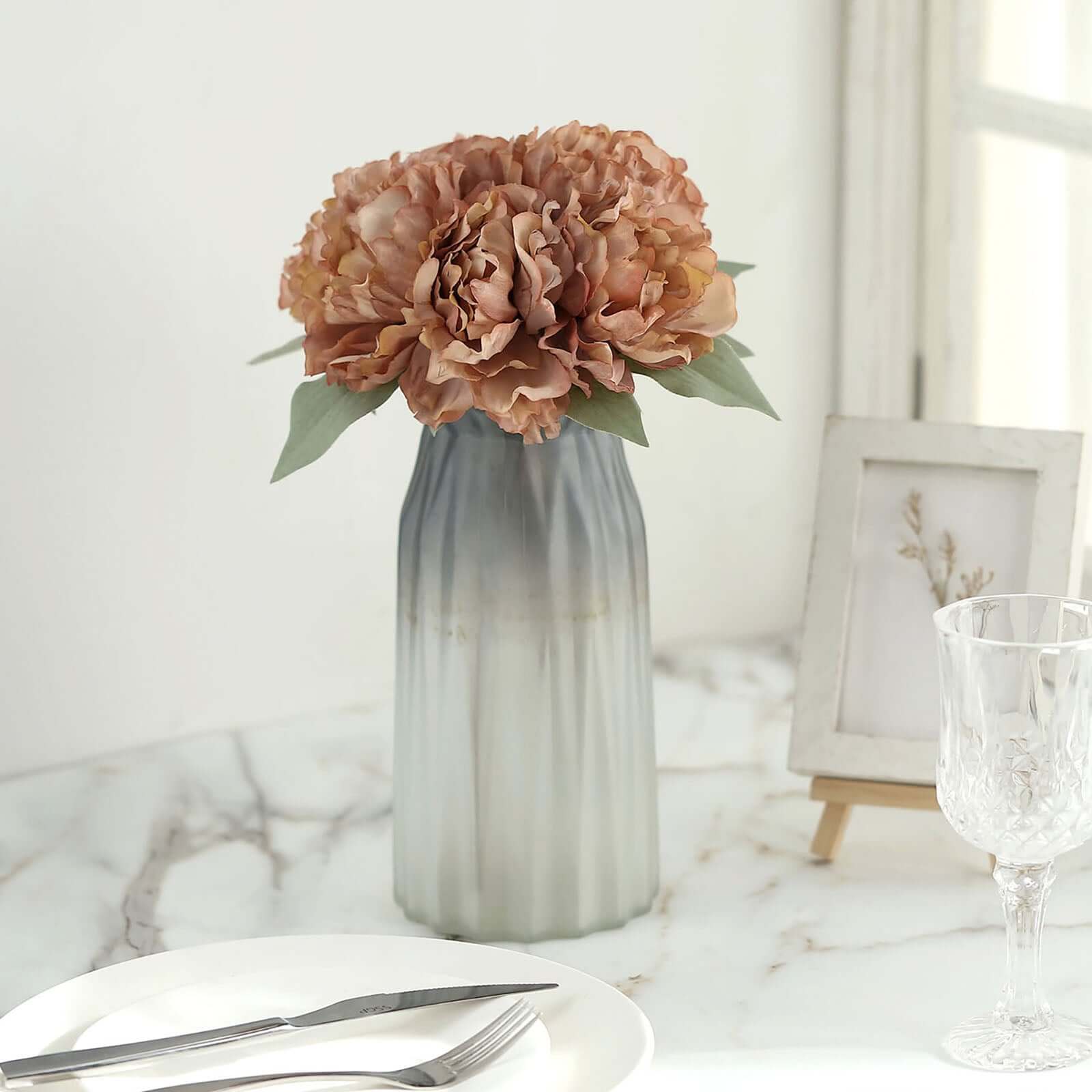 11" Dusty Rose Real Touch Artificial Silk Peonies Flower Bouquet