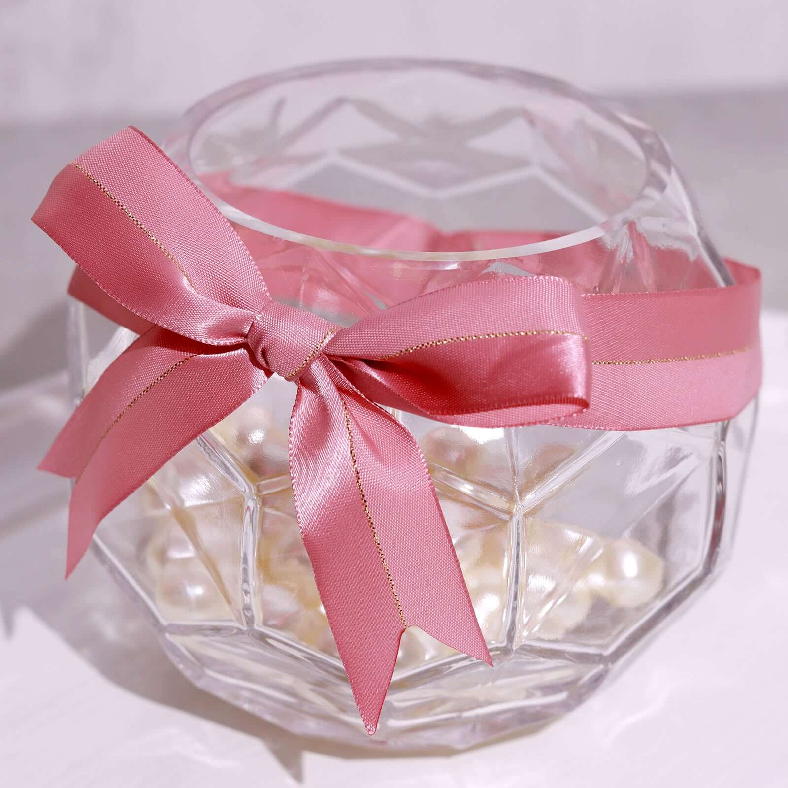 50 Pcs 10" Dusty Rose Pre Tied Ribbon Bows, Satin Ribbon With Gold Foil Lining For Gift Basket and Party Favors Decor