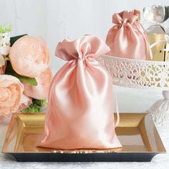 12 Pack 6"x9" Dusty Rose Satin Wedding Party Favor Bags, Drawstring Pouch Gift Bags