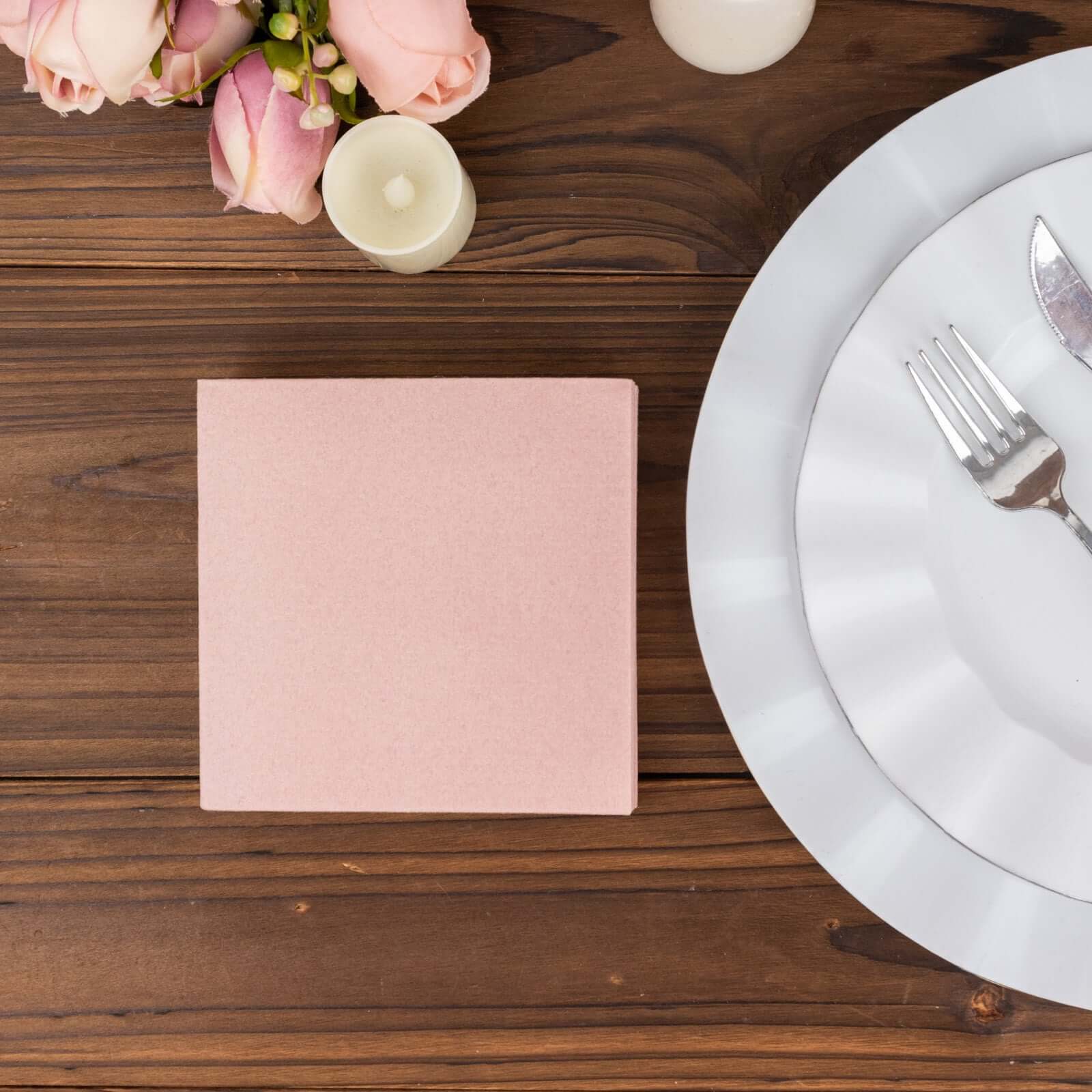 20-Pack Paper Linen-Like Cocktail Napkins Dusty Rose - Disposable 5"x5" Airlaid Soft Napkins