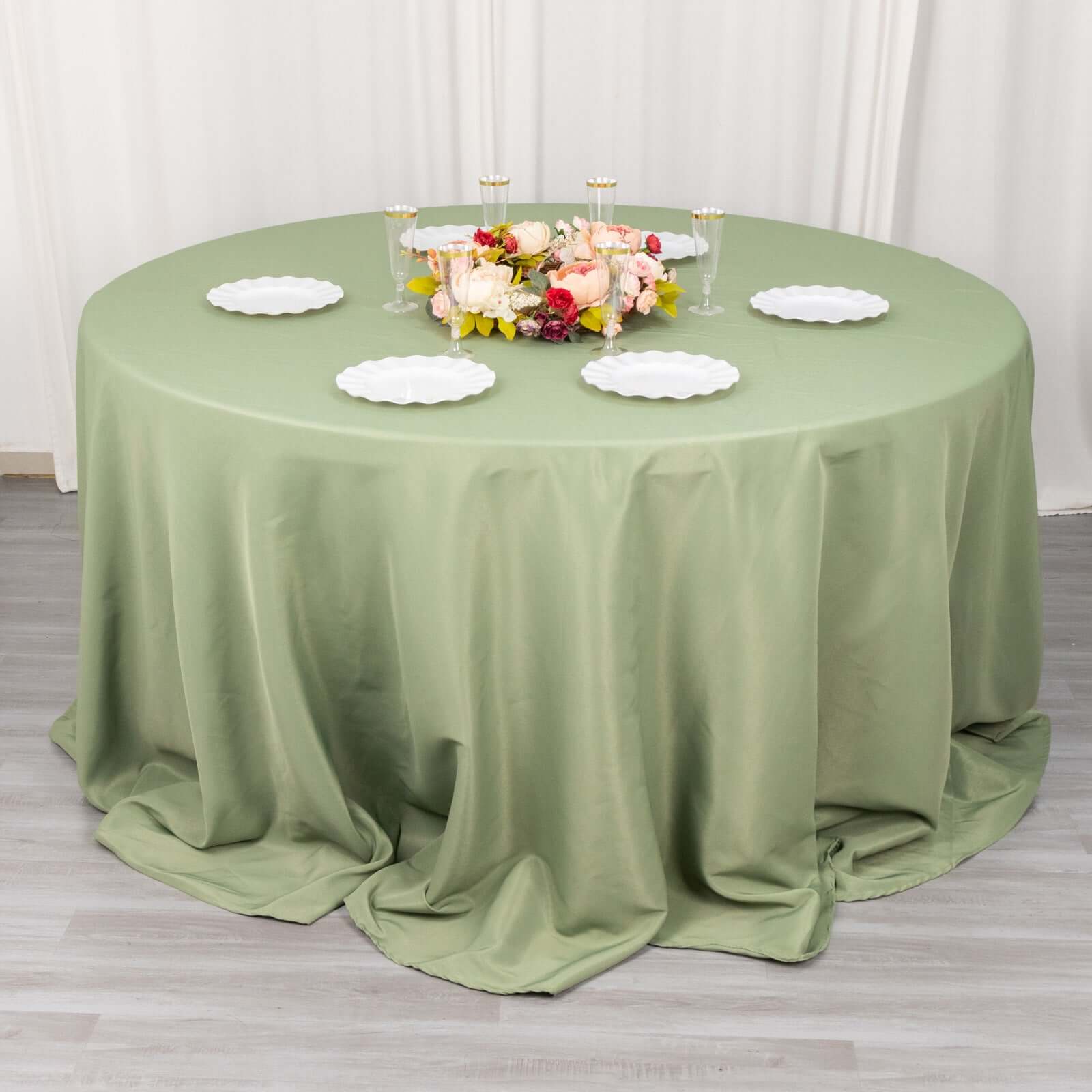 Premium Polyester 132" Round Tablecloth Dusty Sage Green - Seamless 220GSM Wrinkle-Resistant Table Cover