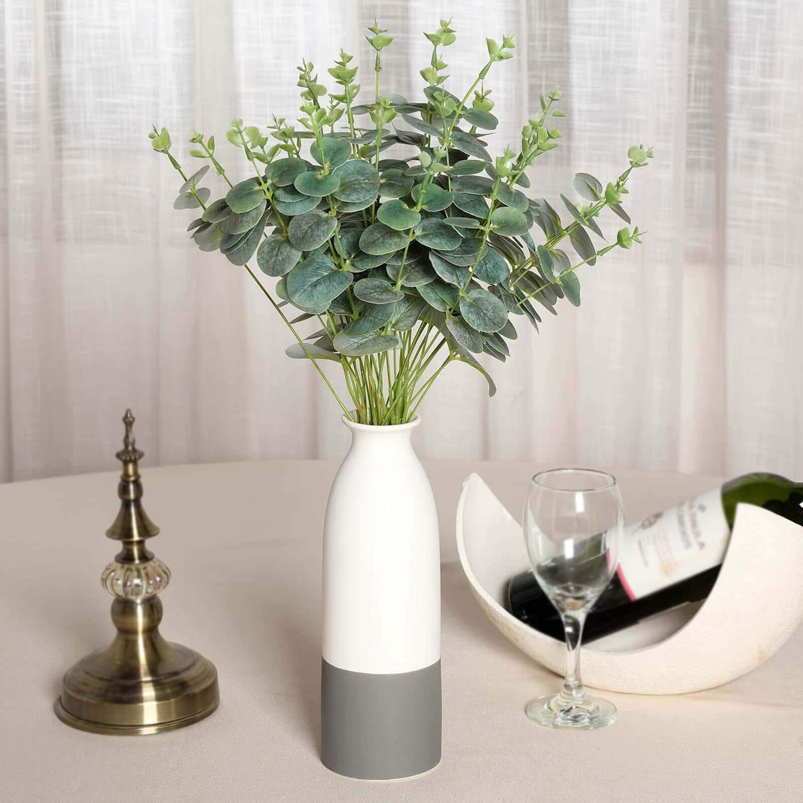 2 Bushes 19" Frosted Green Artificial Eucalyptus Branch Bouquet Plants