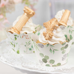 25-Pack Paper Cupcake Wrappers Eucalyptus Leaves Print White Green - Round Muffin Truffle Cup Liners 3"