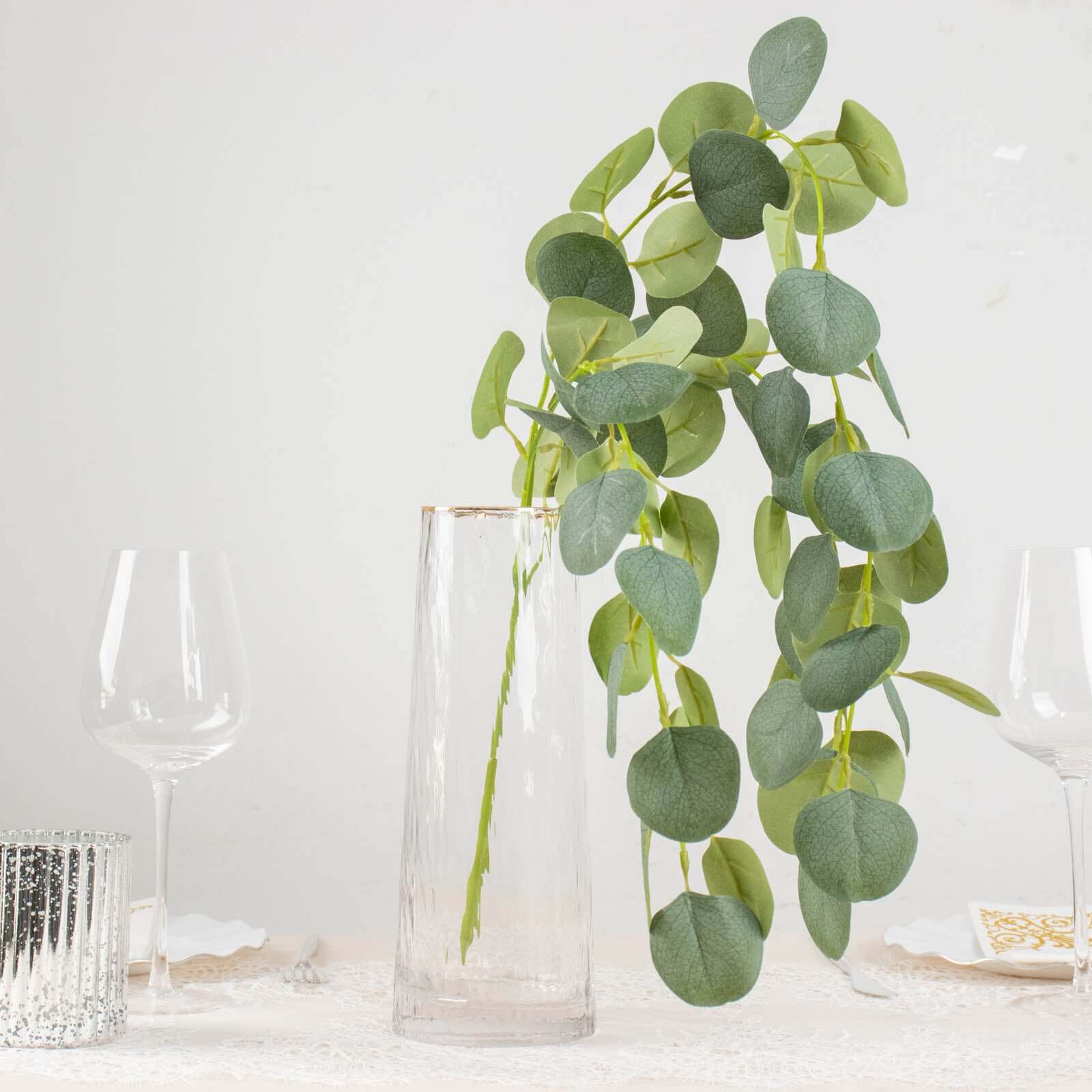 3 Pack 41" Green Real Touch Hanging Silk Silver Dollar Leaf Plant Stems, Artificial Indoor Eucalyptus Sprays
