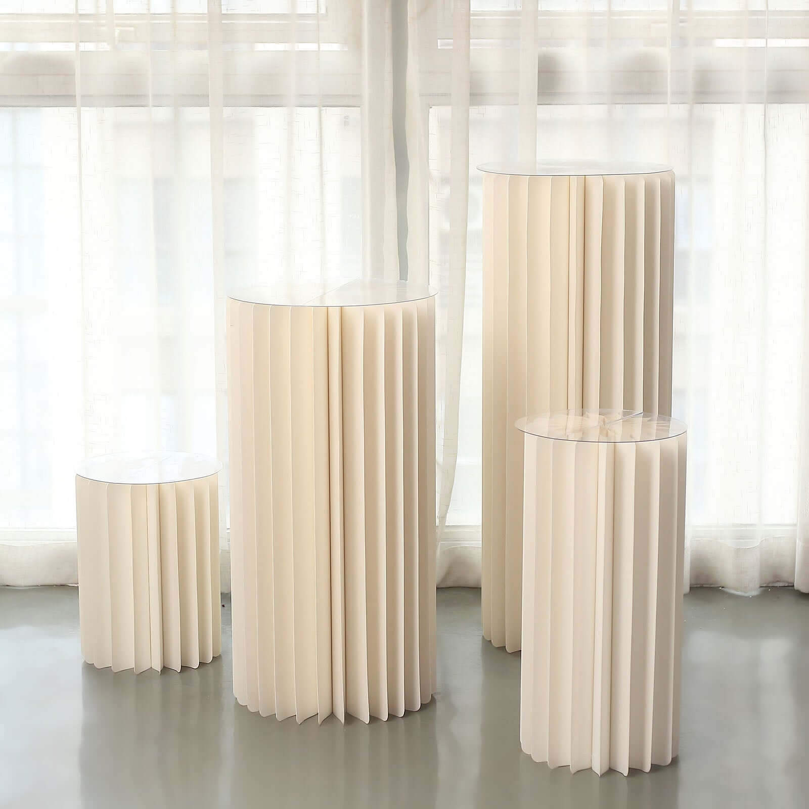 40" Ivory Cylinder Display Column Stand, Pillar Pedestal Stand With Top Plate