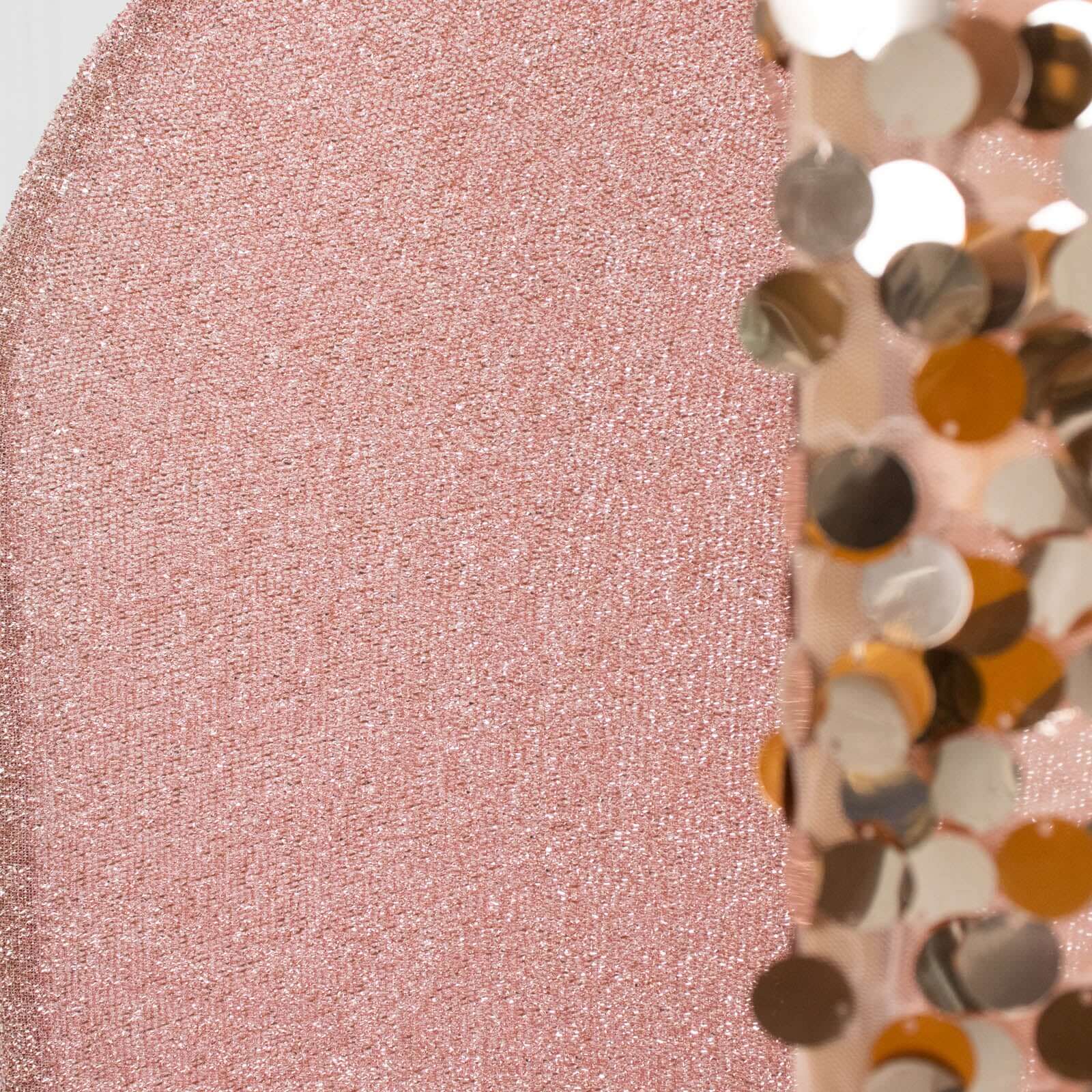 Set of 3 Rose Gold Round Top Fitted Wedding Arch Frame Covers, Big Payette Sequin, Shimmer Tinsel and Matte Spandex Backdrop Stand Covers