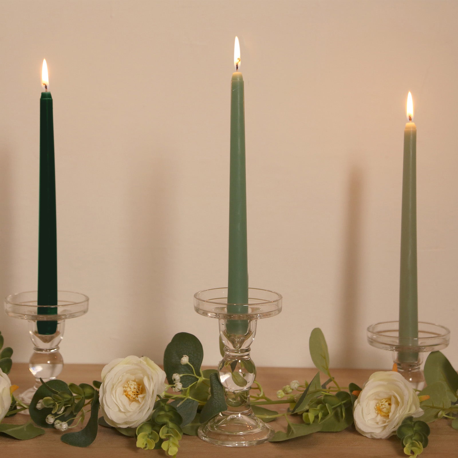 12-Pack Taper Candles Premium Wax Design Mixed Sage Green - Unscented Candles for Sophisticated Decor 10"