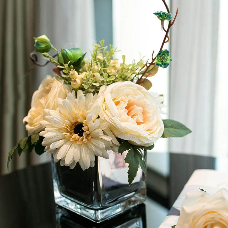 Glass Flower Vase Square Design Heavy Duty Clear - Premium Table Centerpiece for Events 4"