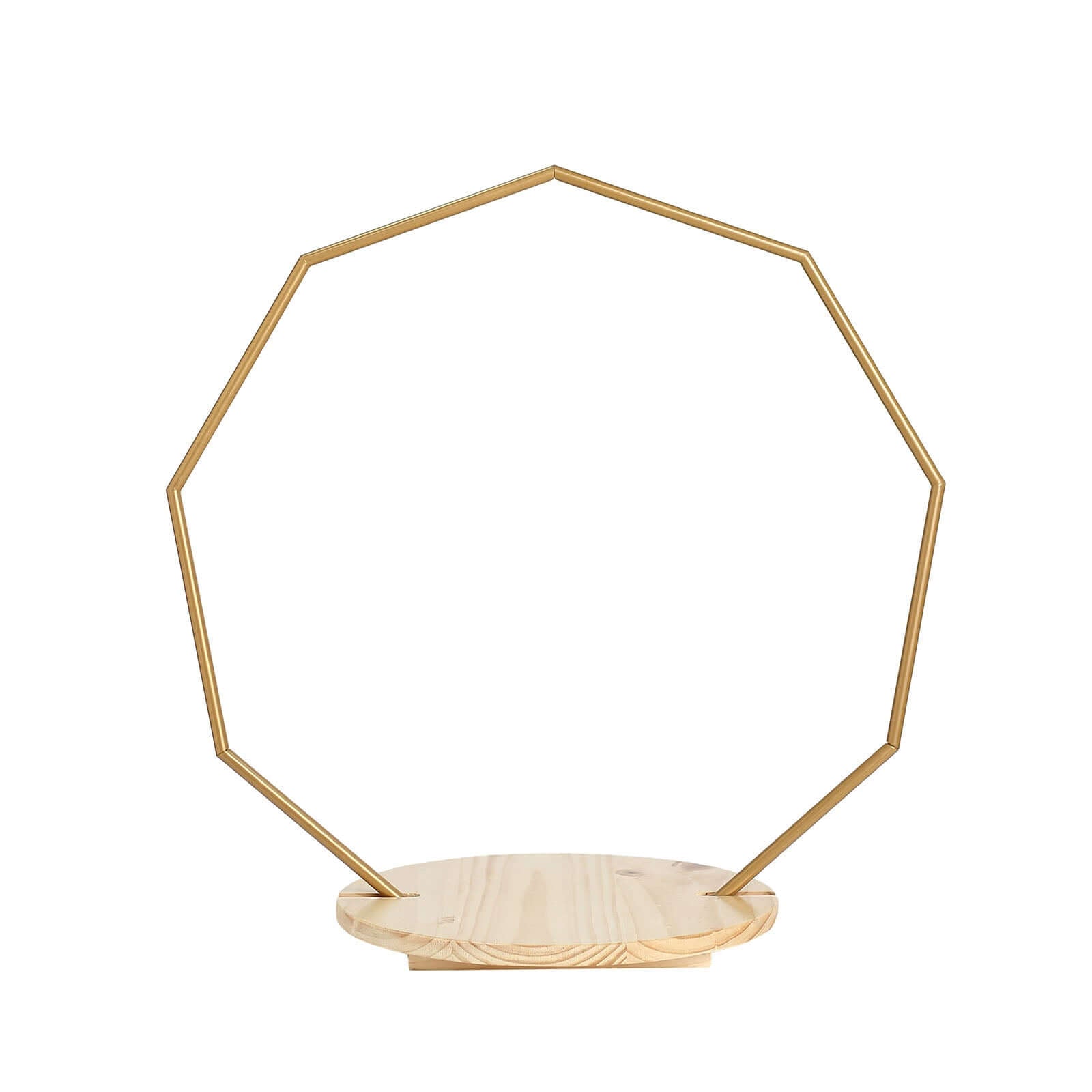 Metal Nonagon Floral Hoop Cake Stand Gold - Chic Geometric Dessert Display DIY Centerpiece Table Decoration With Wooden Base 27"
