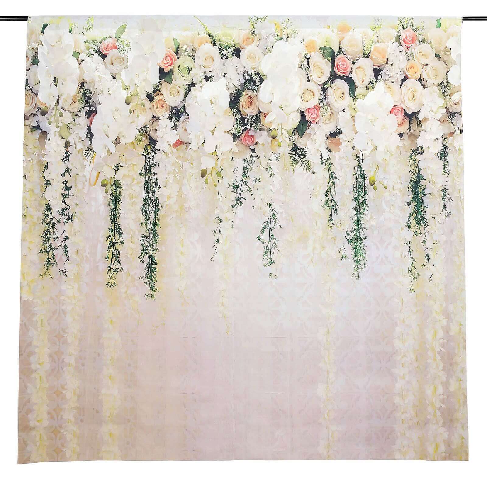 8ftx8ft White Rose and Flowers Floral Print Vinyl Photography Backdrop