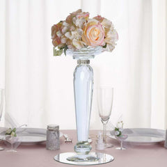 2-Pack Cut Crystal Glass Pillar Candle Holder Stands, Kissing Ball Flower Pedestals 11"