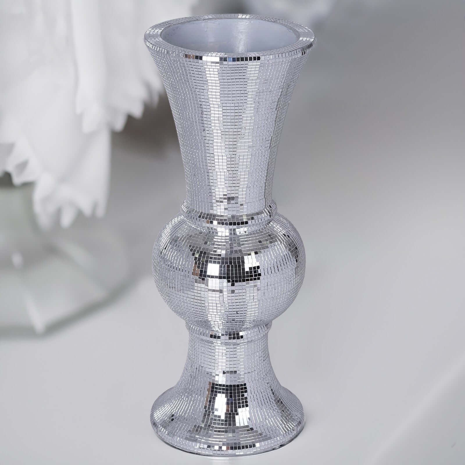 Polystone Urn Floor Vase Mosaic Mirror Design Silver - Stylish Decorative Centerpiece for Weddings 2ft