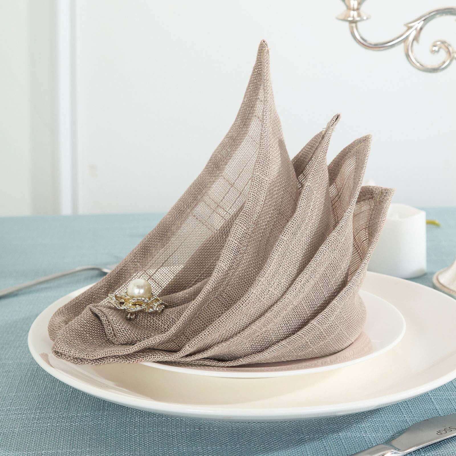 5 Pack Faux Linen 20"x20" Napkins Taupe - Slubby Textured & Wrinkle Resistant Cloth Napkins