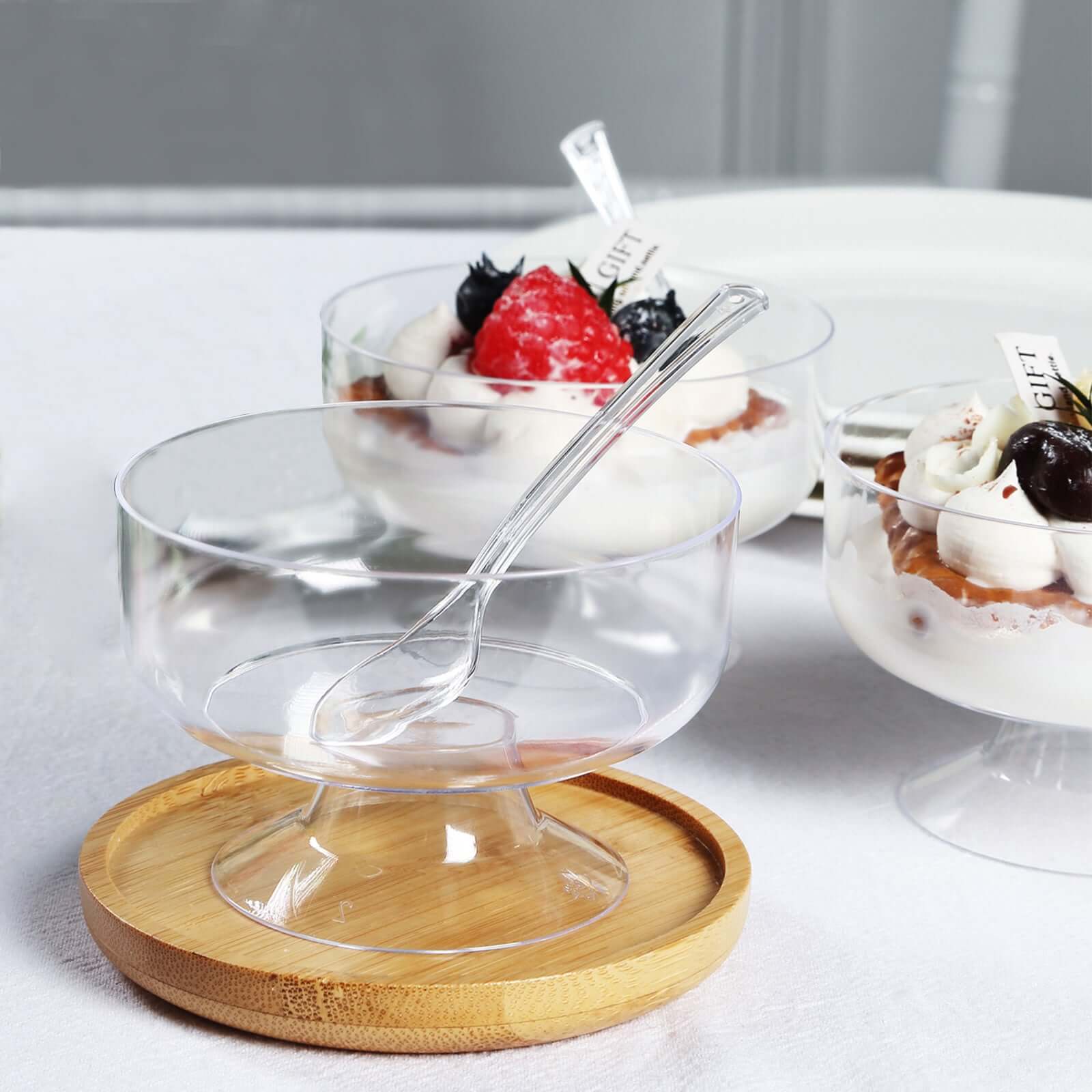 24-Pack Plastic Footed Dessert Cups Clear with Spoons - Perfect for Parfaits 6oz