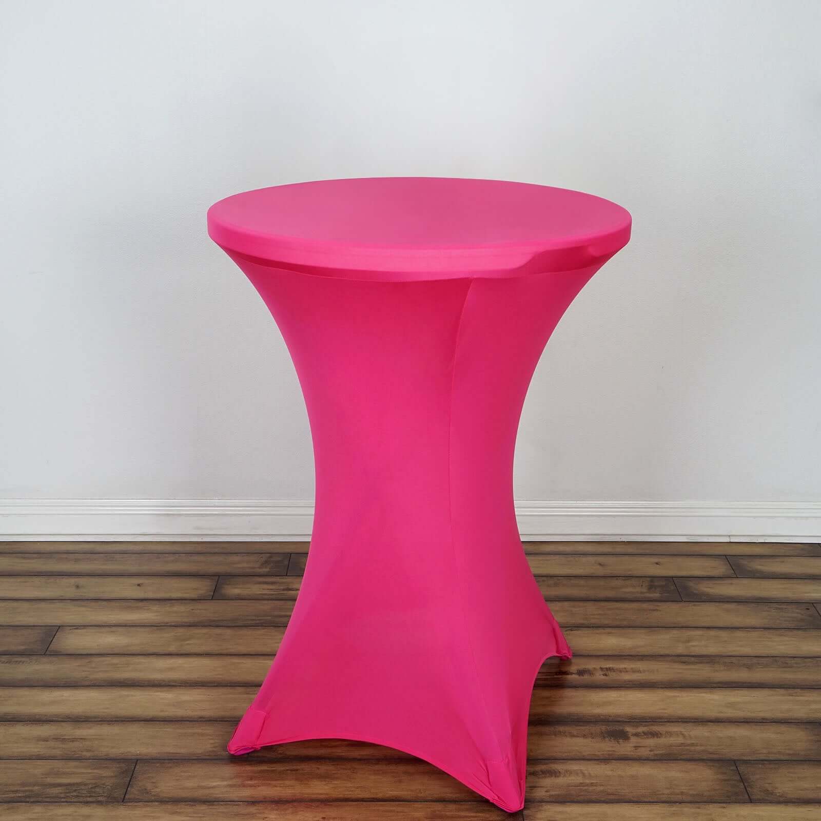Spandex 24"-32" Round Cocktail Table Cover Fuchsia - Easy to Maintain Stretch Fitted Highboy Tablecloth