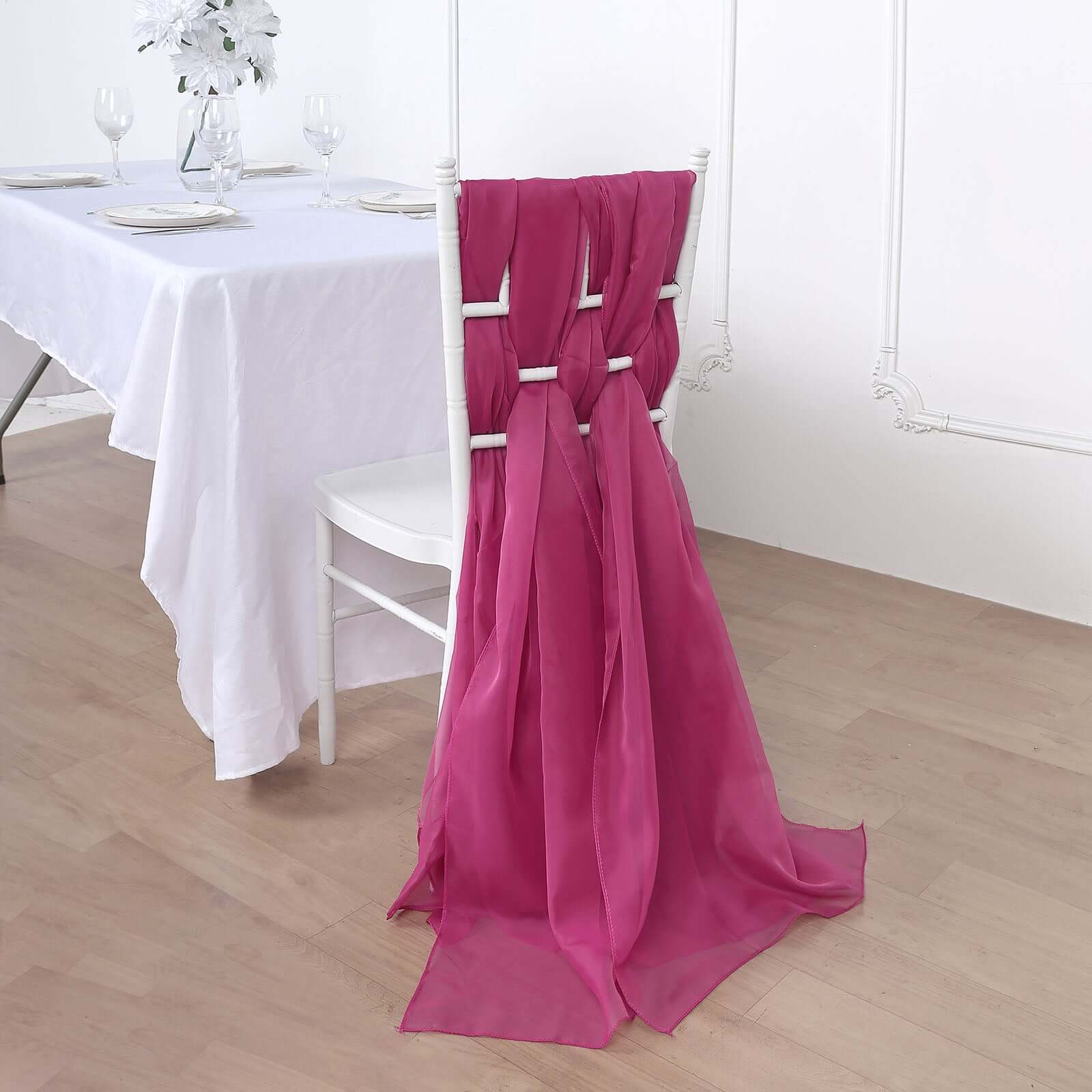 5 Pack Premium Chiffon Chair Sashes Fuchsia - Soft & Lightweight Designer Chair Bows 22"x78"