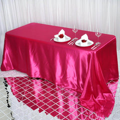 Satin Rectangular 90"x132" Tablecloth Fuchsia Satin - Seamless Table Cover
