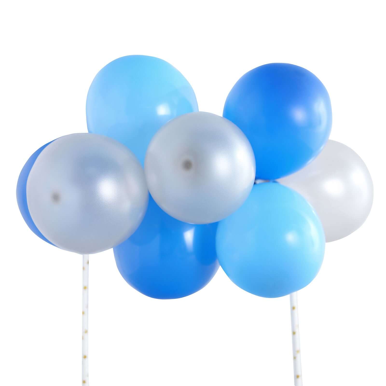 11 Pcs Balloon Cake Topper Light Blue, Royal Blue and Silver - Whimsical Clustered Mini Garland Cake Inserts DIY Party Decorations