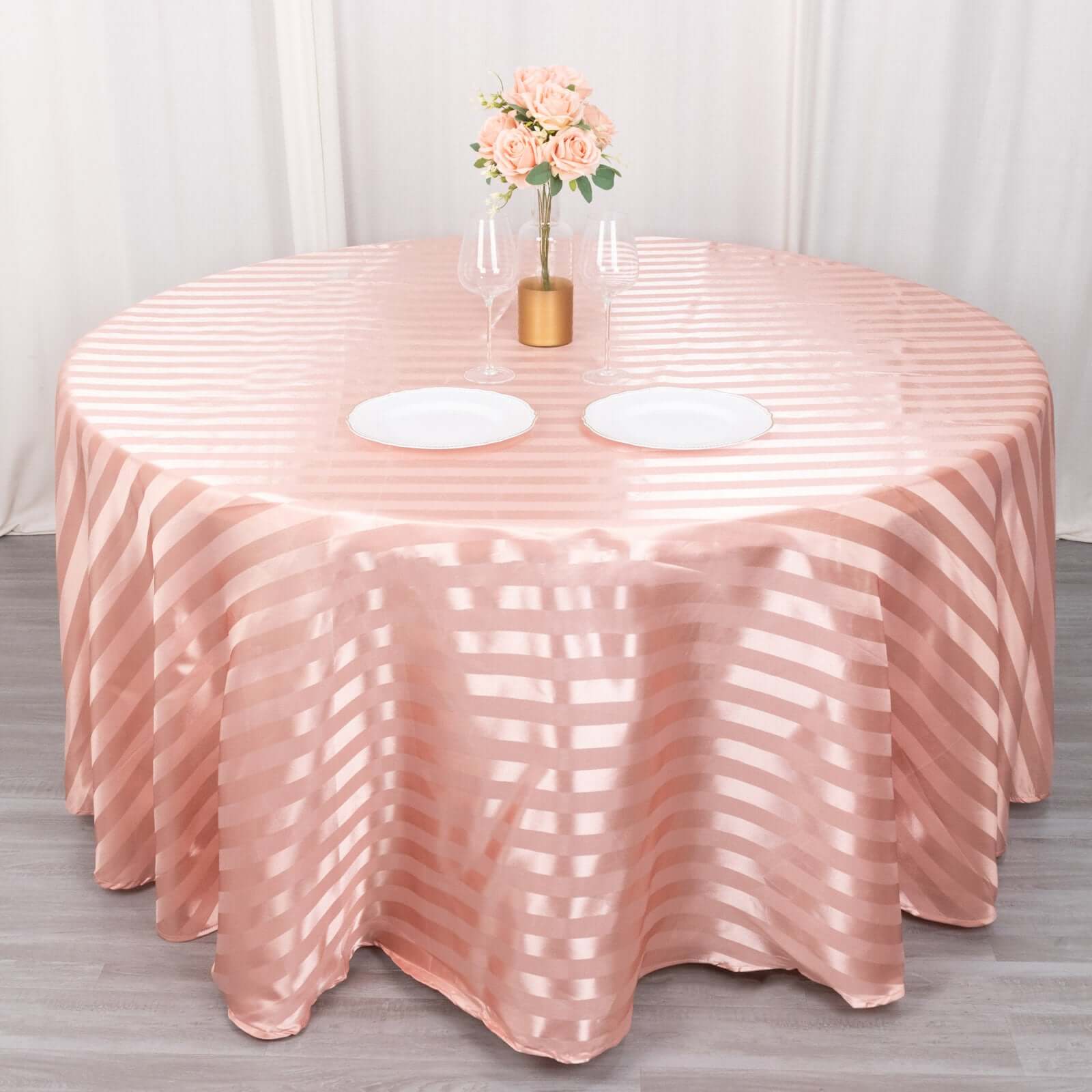 Satin Striped 120" Round Tablecloth Dusty Rose Satin Stripe - Silky Smooth Seamless Table Cover