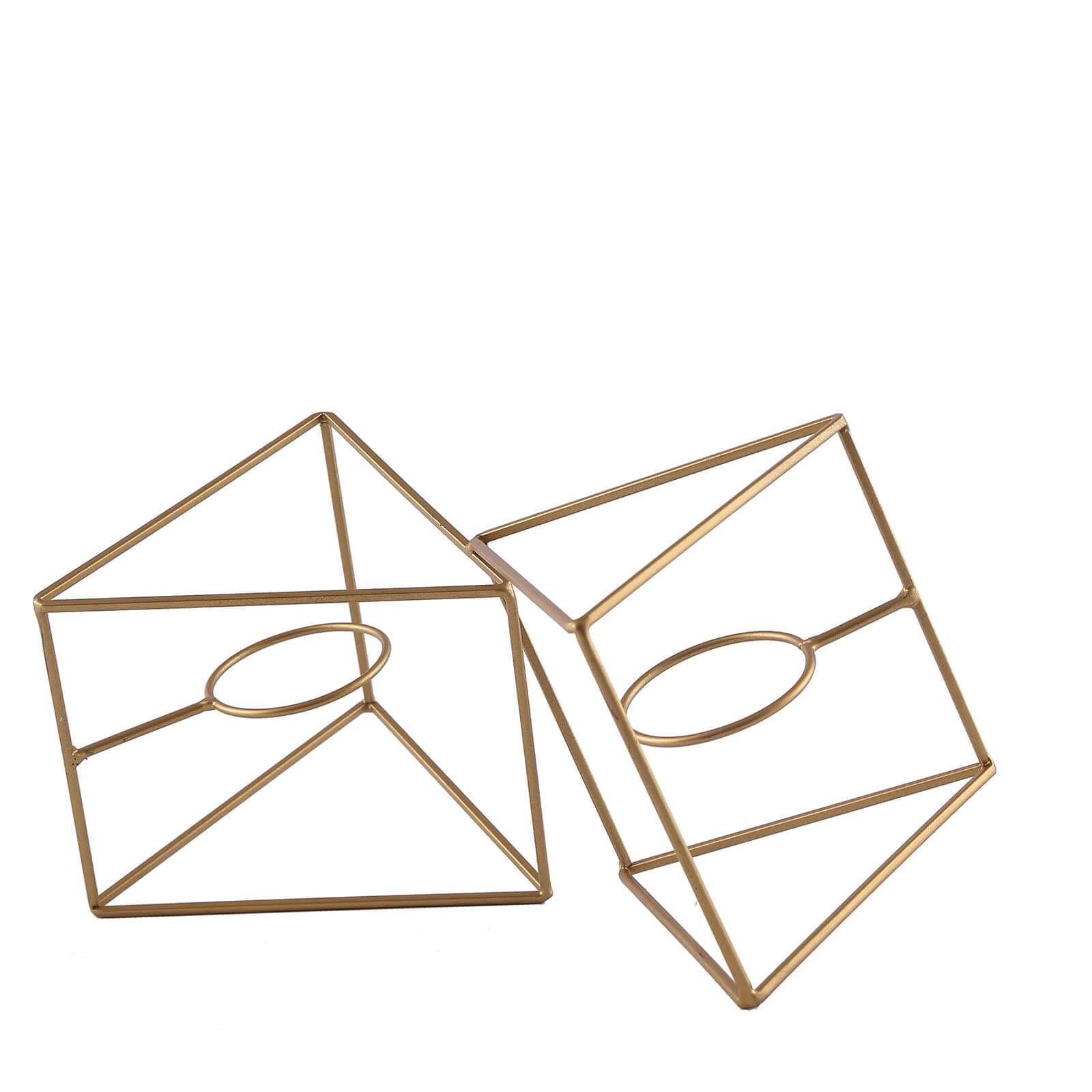 Set of Metal Candle Holders Linked Geometric Design Gold - Chic Votive Glass Decor for Events & Gatherings 9"