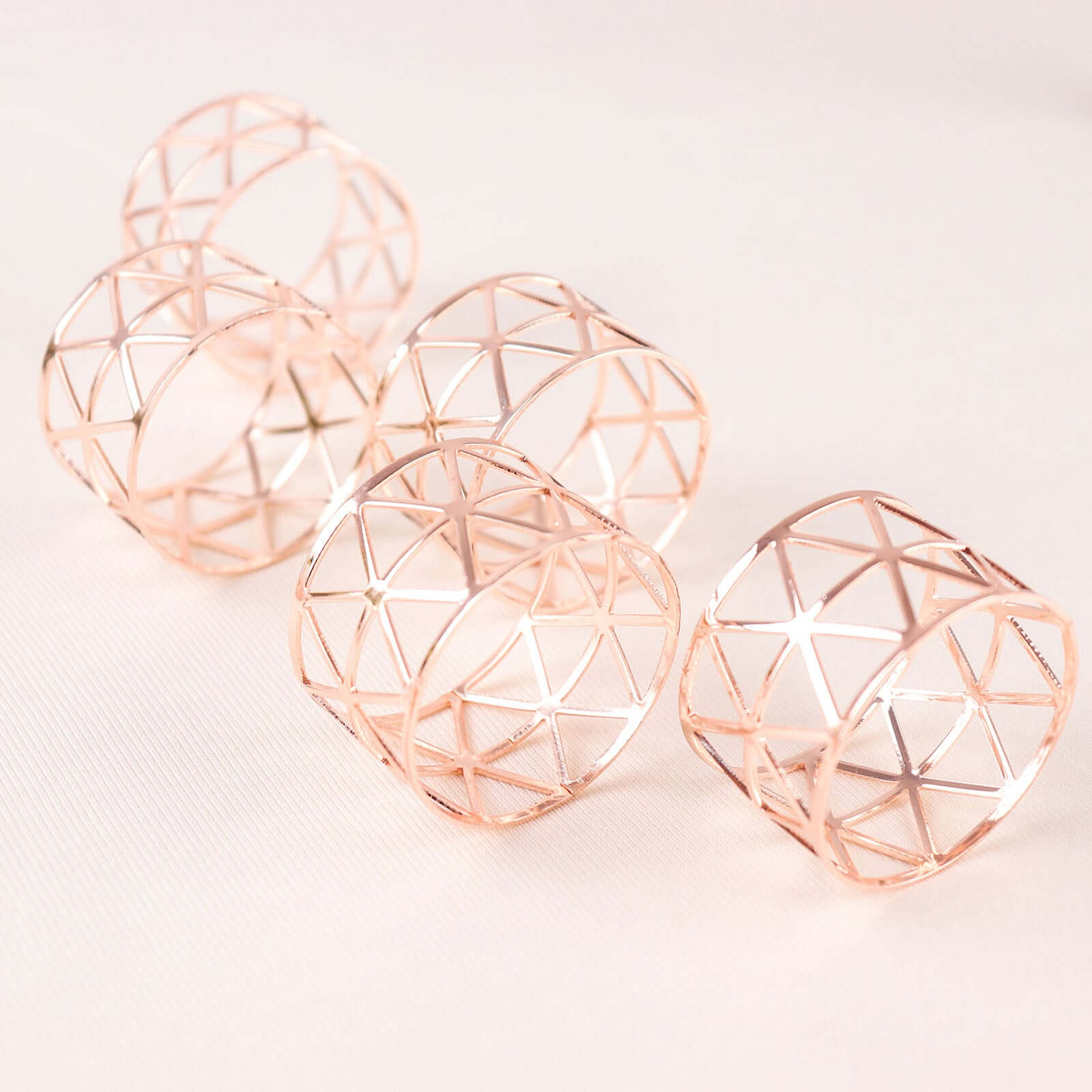 5 Pack Metallic Blush Rose Gold Geometric Napkin Rings, Paper Napkin Holders