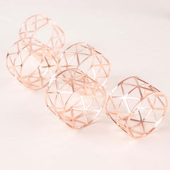 5 Pack Metallic Blush Rose Gold Geometric Napkin Rings, Paper Napkin Holders