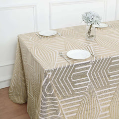 Sequin 90"x132" Rectangle Tablecloth Champagne - Seamless Diamond Design Table Cover