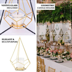 Set of Metal Candle Holders Linked Geometric Design Rose Gold - Modern Votive Glass Decor for Tables & Gatherings 16"