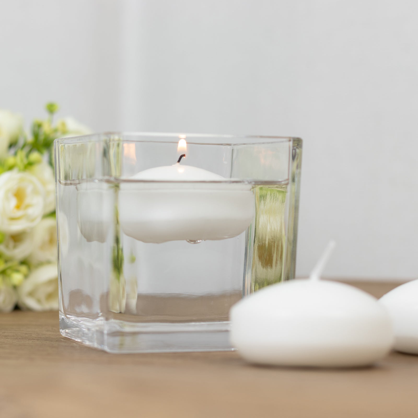 12 Pack 3" White Floating Candles, Unscented Dripless Wax Discs for Centerpieces