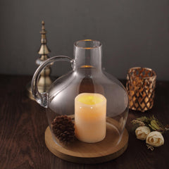 Glass Candle Holder Cloche Jar Dome Clear with Wooden Base - Stylish Centerpiece for Floral Displays 10"