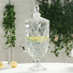 1.3 Gallon Glass Beverage Dispenser, Apothecary Jar Style Party Drink Dispenser with Diamond Texture and Lid - Versatile Serving Feature 21"