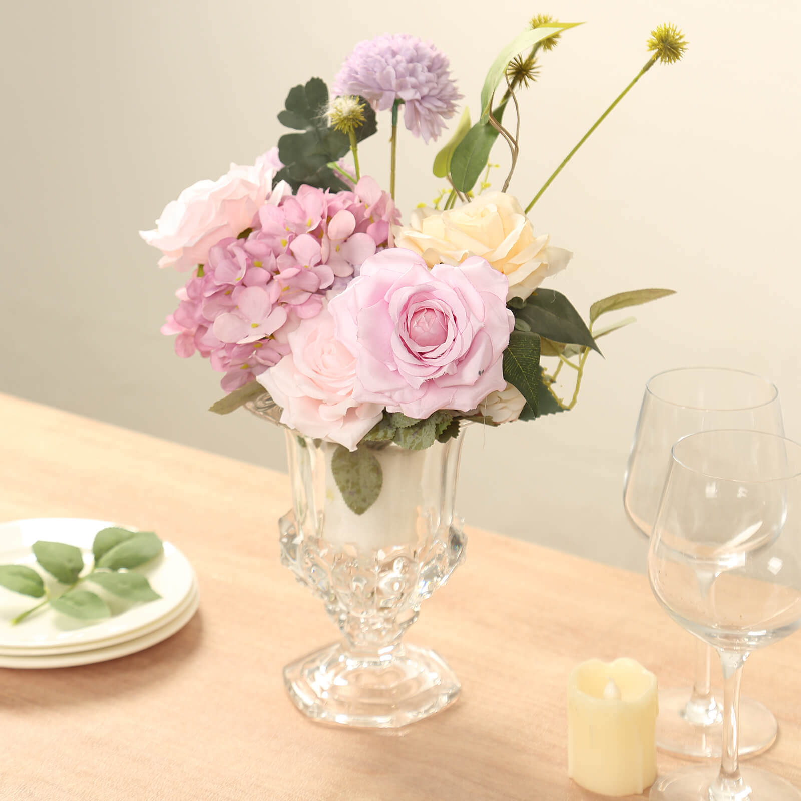 2-Pack Glass Mini Pedestal Flower Vases in Classic Roman Urn Style Clear - Sophisticated Wedding Table Centerpieces 8"