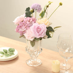 2-Pack Glass Mini Pedestal Flower Vases in Classic Roman Urn Style Clear - Sophisticated Wedding Table Centerpieces 8"