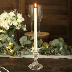 6-Pack Glass Taper Candlestick Holders Diamond Pattern Design Clear - Reversible Crystal Pillar Votive Stands 4"