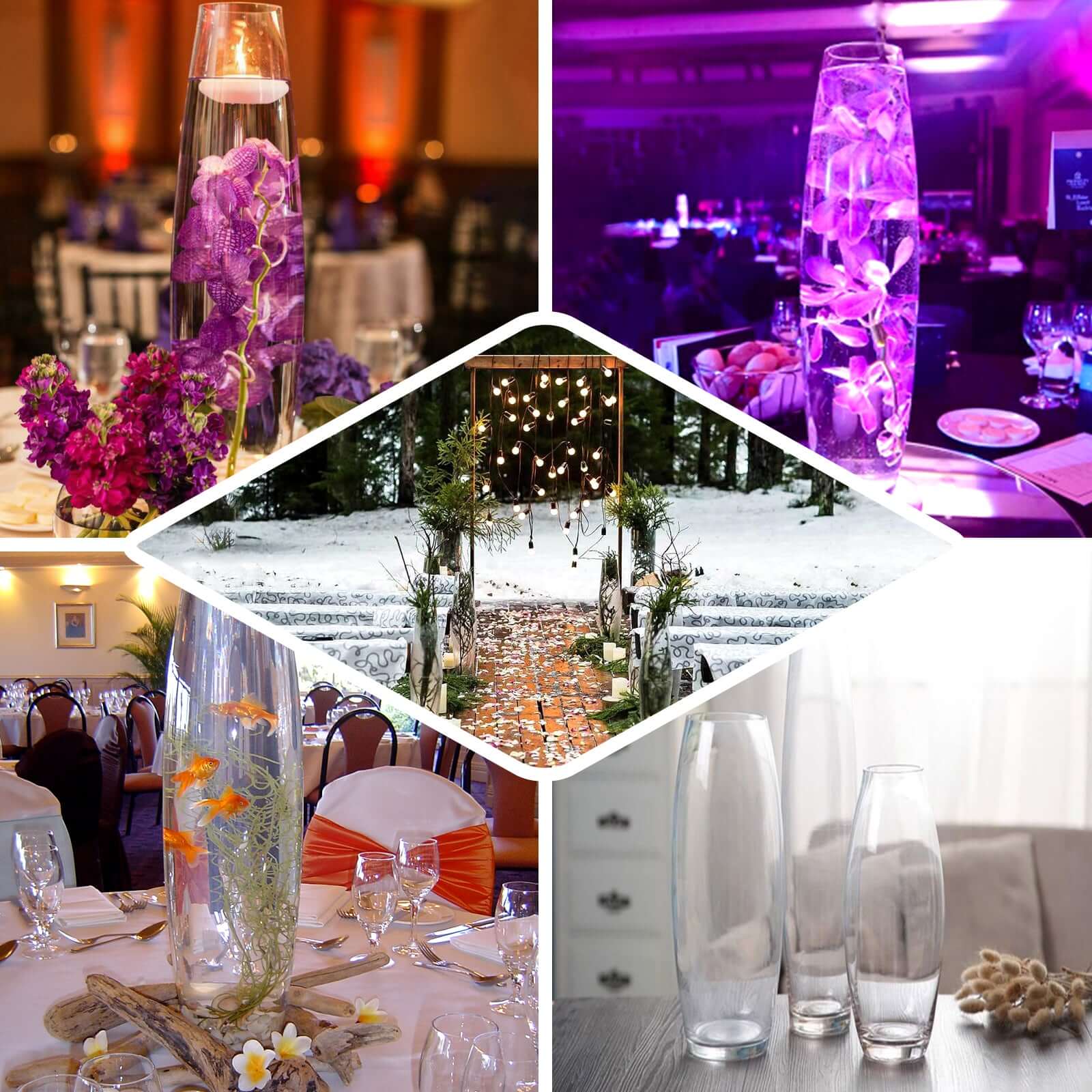 Glass Vase Cylinder Design Tapered Clear - Durable Heavy Duty Flower Centerpiece for Events 31"