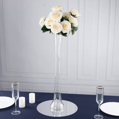 6-Pack Glass Eiffel Tower Vases Clear with Round Base - Tall Skinny Flower Bud Wedding Centerpieces 24"