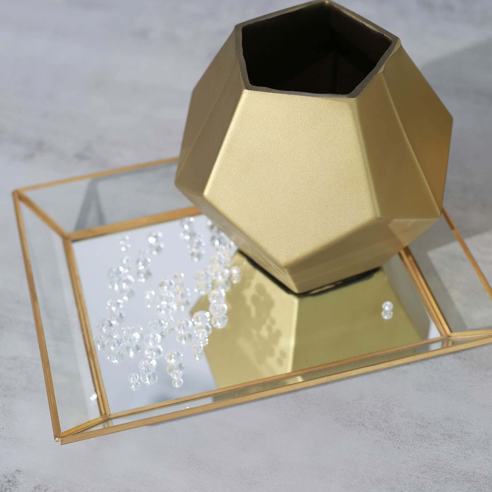 Set of 2 Glass Flower Vases Geometric Design Matte Gold - Stylish Modern Candle Holder Centerpieces 5", 8"