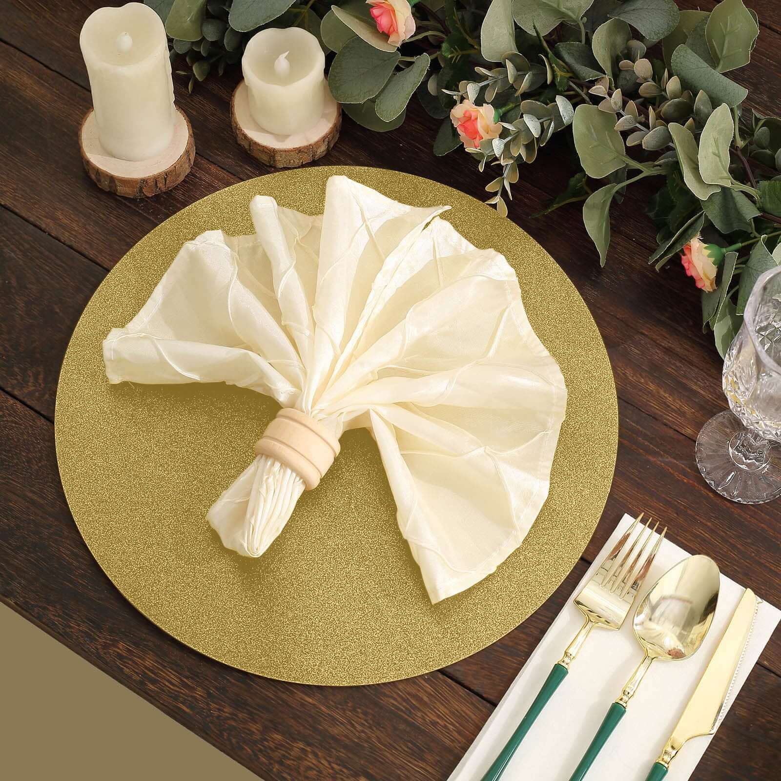 20-Pack Disposable Table Placemats in Gold Glitter - 210GSM Paper Placemats for Classy Events 13"