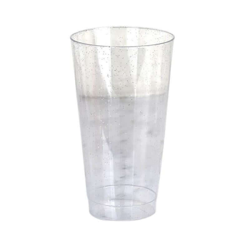 12-Pack Plastic Party Cups Clear Silver Glitter - Durable Disposable Tumblers for Drinks 17oz 5.5"