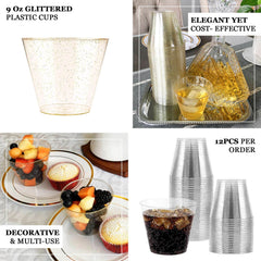 12-Pack Plastic Party Glasses Silver Glittered - Sparkly Disposable Cups for Events 9oz