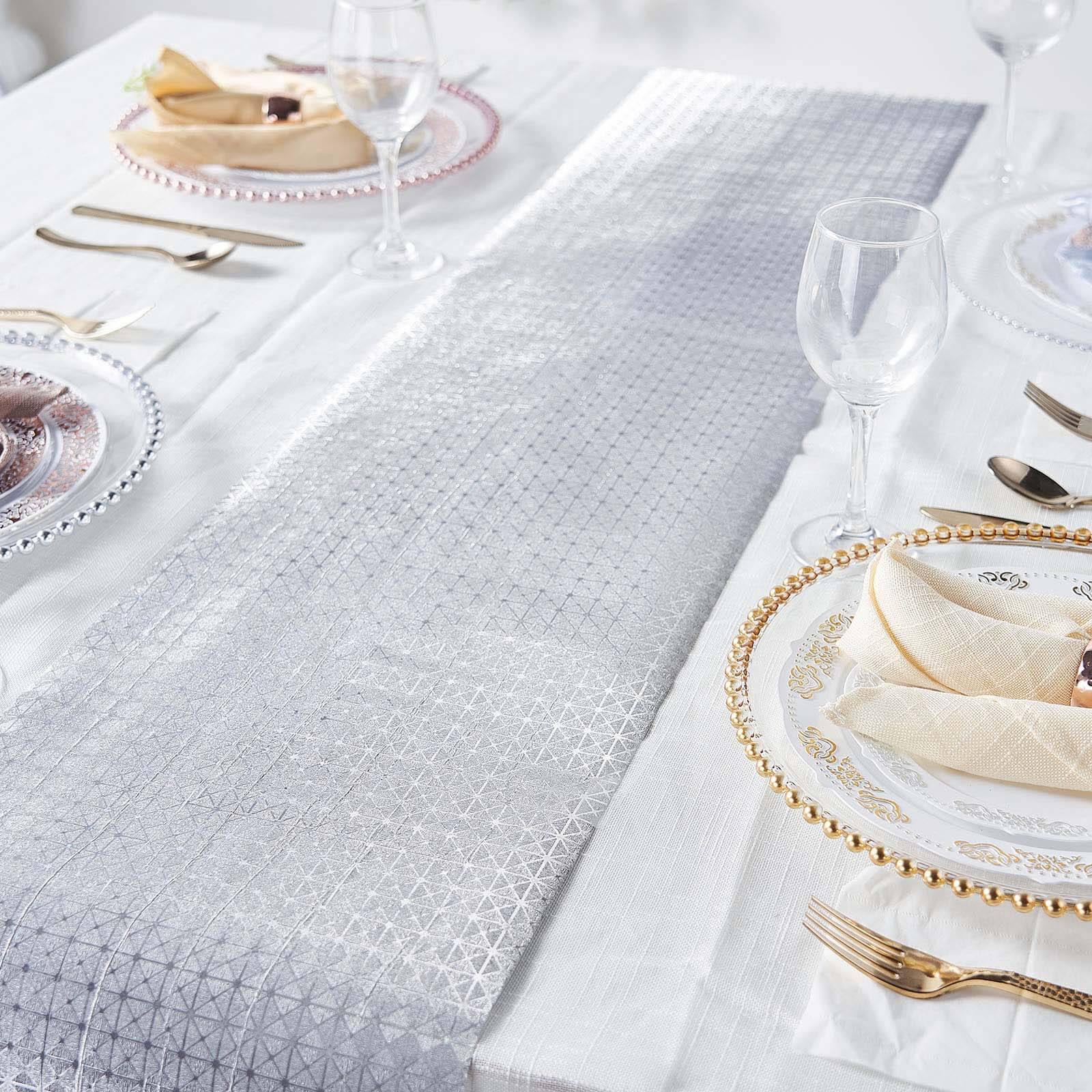 Glitter Paper 9ft Table Runner Roll Silver Disposable Geometric Diamond Pattern Table Decor