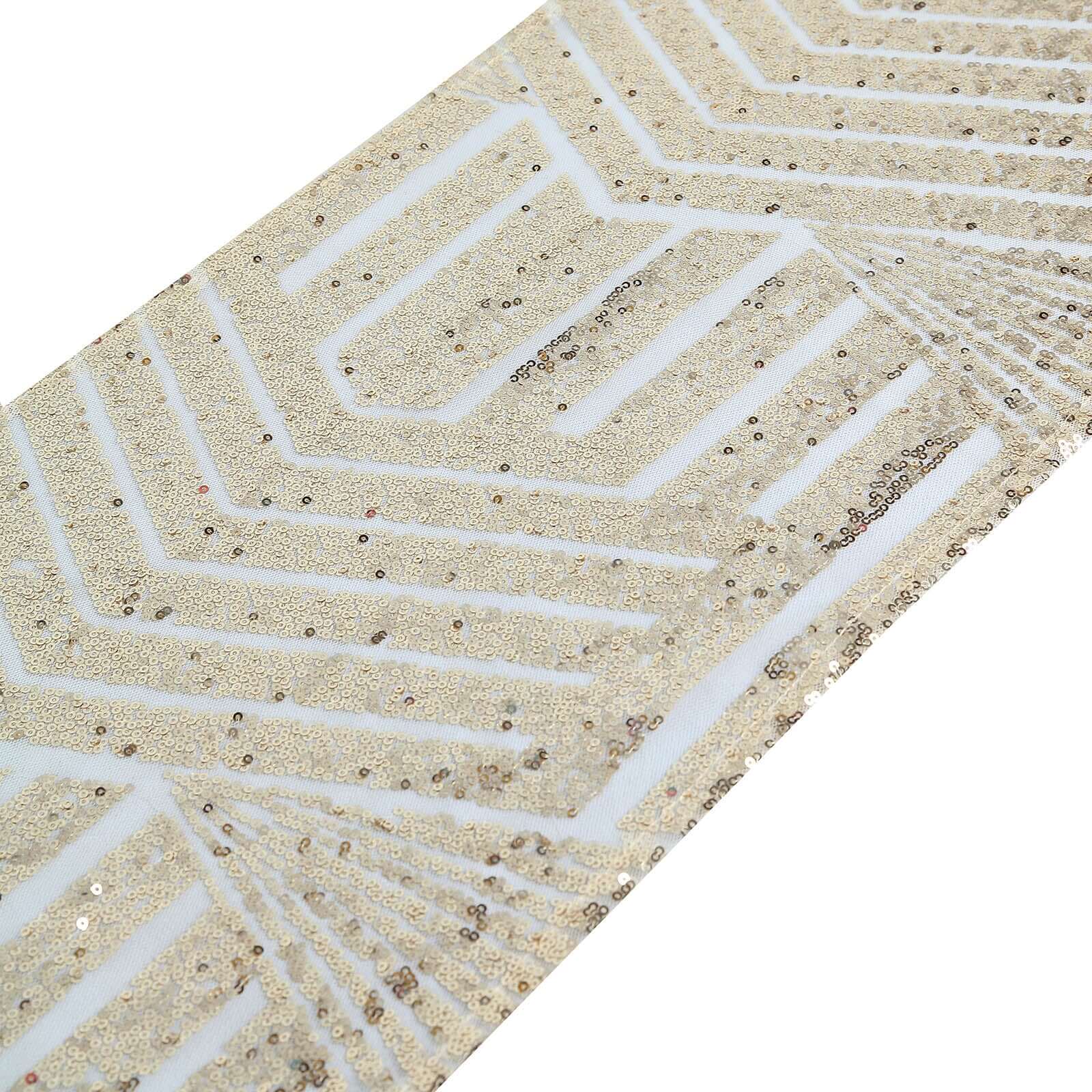 Sequin 12"x108" Table Runner Champagne - Diamond Glitz Design