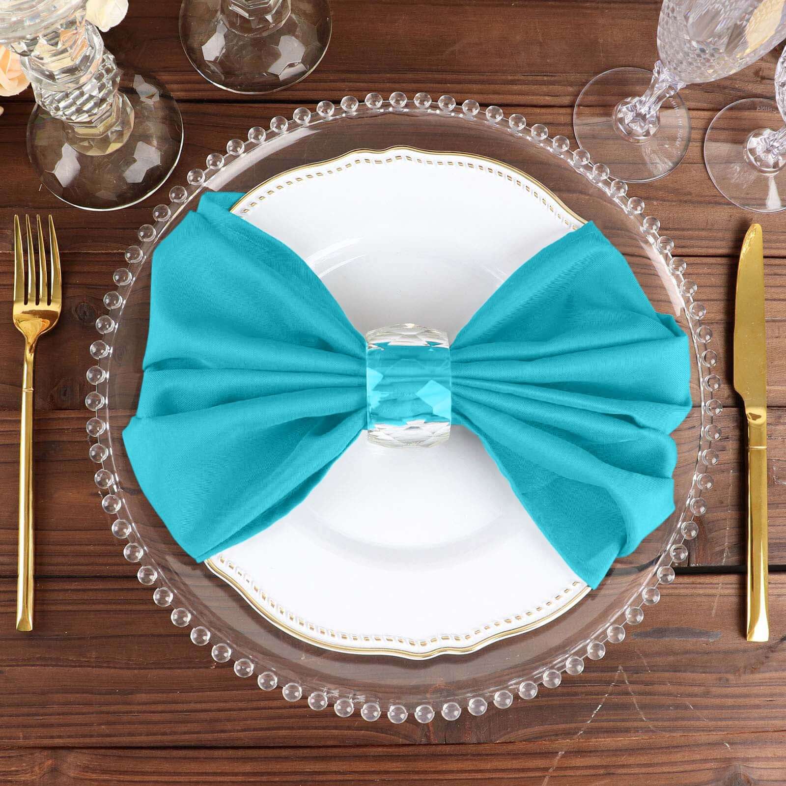 5 Pack Polyester 20"x20" Napkins Turquoise - Wrinkle Resistant & Easy Care Cloth Napkins