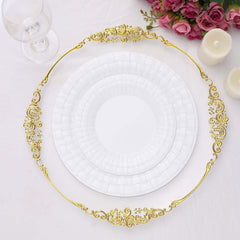 10 Pack 7" White Basketweave Rim Plastic Salad Dessert Plates, Round Disposable Appetizer Plates