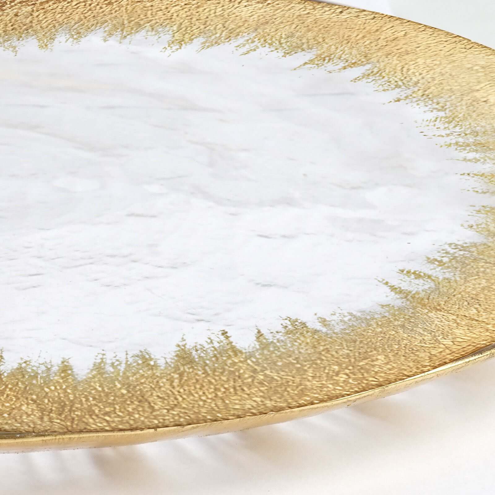 8-Pack Glass Round Charger Plates 13" in Clear with Metallic Gold Spray Rim, Decorative Dinner Charger Tableware