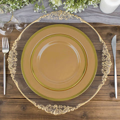 10-Pack Plastic 7" Round Appetizer Plates in Gold with Gold Rim - Sleek Disposable Salad Plates for Banquets & Special Occasions