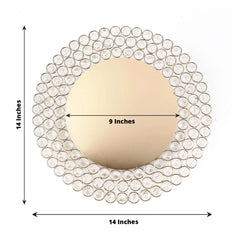 Wired Metal Round Charger Plate 14" in Gold with Acrylic Crystal Beads, Glamorous Decorative Dinner Charger Tableware